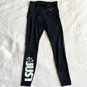 Nike Speed Icon Clash Running Performance Spell Out Leggings Just Do It Black XS